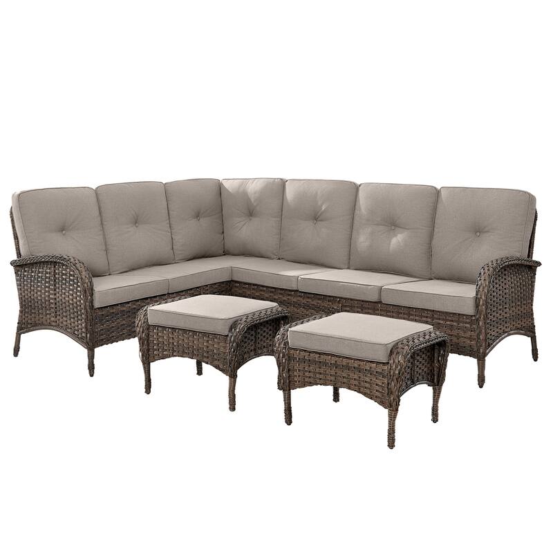 Outdoor L-Shaped Patio Furniture Set with Ottoman