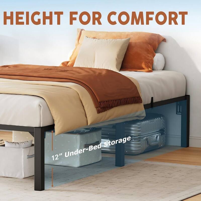 14 Inch Metal Platform Bed Frame Easy Assembly Bed Base for Bedroom and Home Use