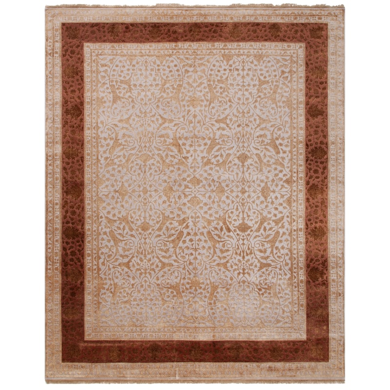 SAFAVIEH Couture Hand-knotted Josy of India Iyanna Traditional Border - 6' x 9' - Ivory/Cinnamon - Rectangle