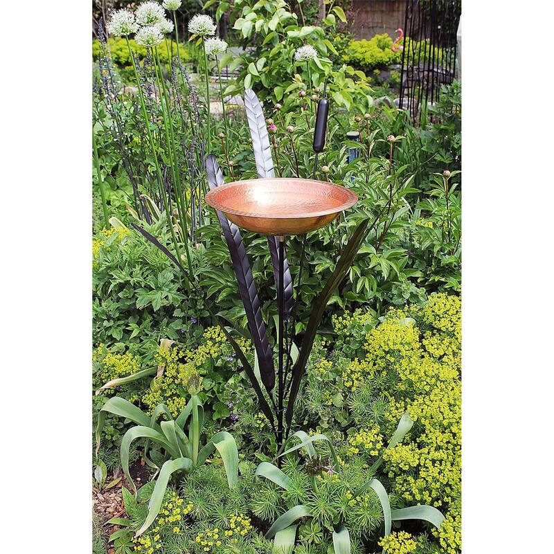 Achla Designs Single Cattail Birdbath With 1 Bowl and Stake, 50 Inch Tall, Copper