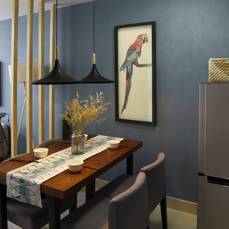 "Tropical Parrot" Alex Zeng's dimensional collage, under glass & a black shadow box frame