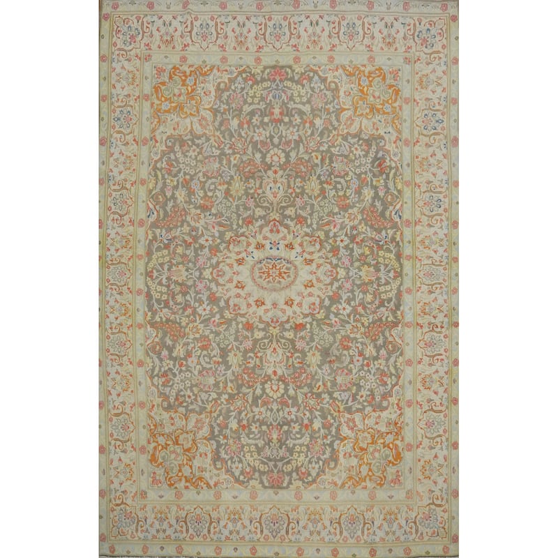 Hand Knotted Oriental 100% Wool Carpet Traditional Floral Greys & Charcoal Kerman Area Rug - 10' 10'' X 8' 1''