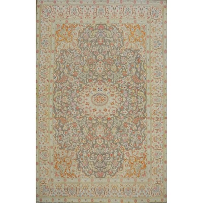 Hand Knotted Oriental 100% Wool Carpet Traditional Floral Greys & Charcoal Kerman Area Rug - 10' 10'' X 8' 1''