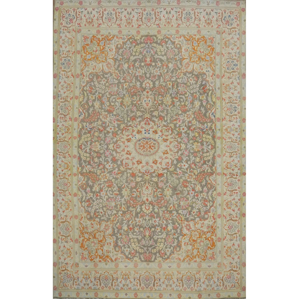 Hand Knotted Oriental 100% Wool Carpet Traditional Floral Greys & Charcoal Kerman Area Rug - 10' 10'' X 8' 1''