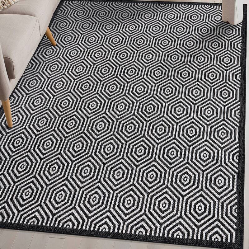 World Rug Gallery Modern Geometric Textured Flat Weave Indoor/Outdoor Area Rug