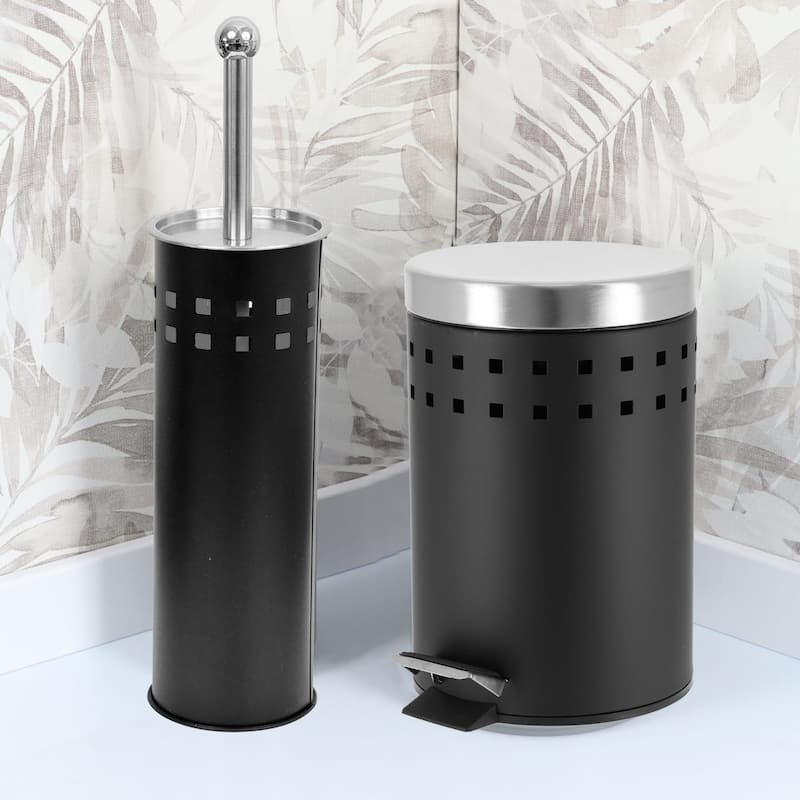 Round Metal Small Step Trash Can with Lid Waste Bin 3-liters-0.8-gal.