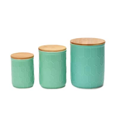 Set of 3 Mint Green Canisters with Bamboo Lids