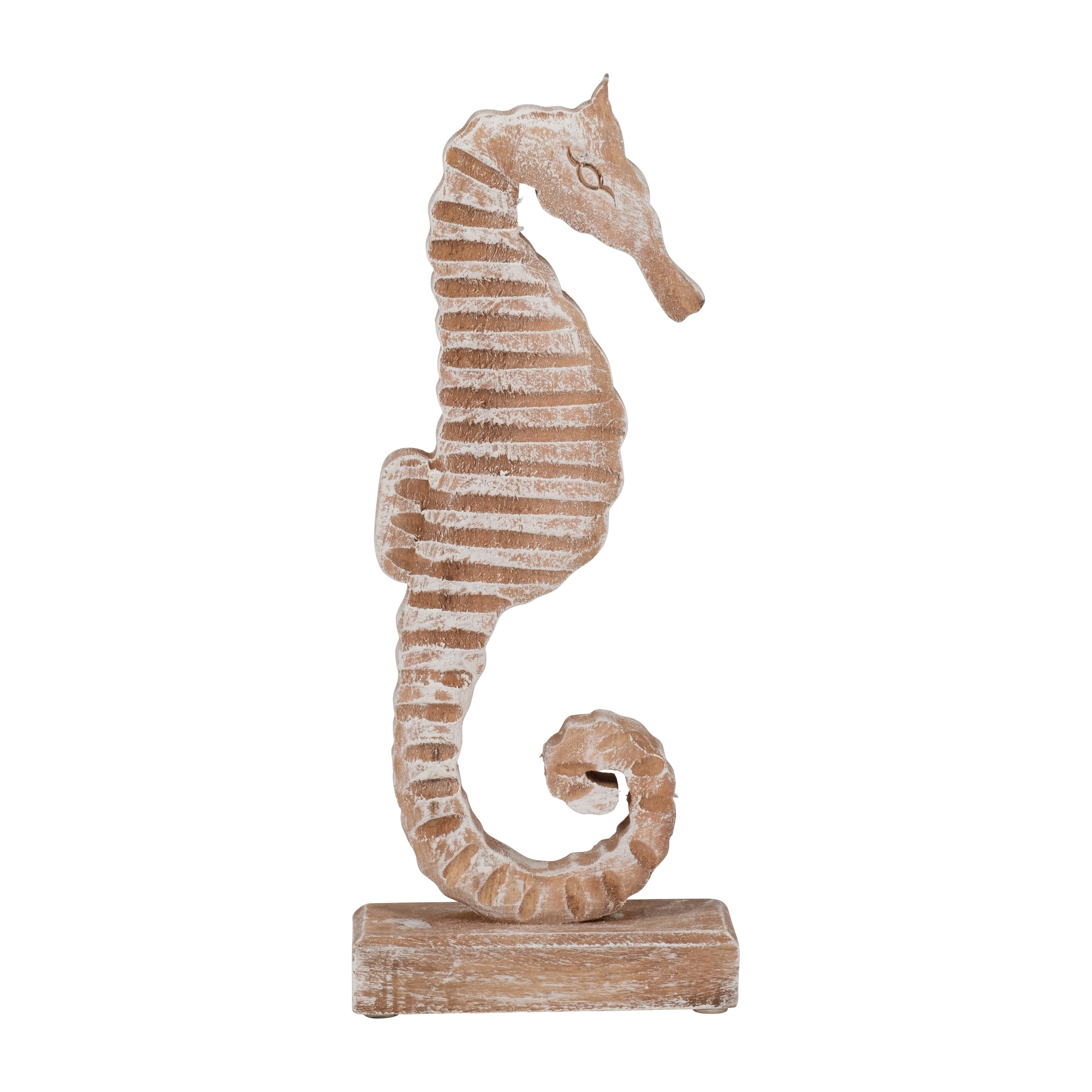 Rustic Wooden Novelty Ribbed Seahorse Sculpture - 13"