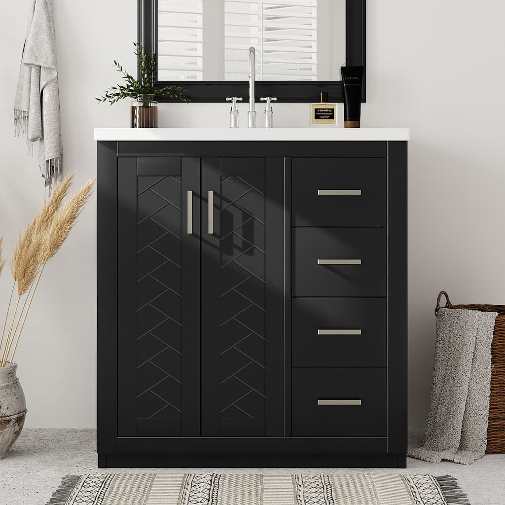 30/36'' Bathroom Vanity with Ceramic Sink Combo, Solid Wood Frame , Freestanding Vanity Set with 3 Drawers& Soft Closing Doors
