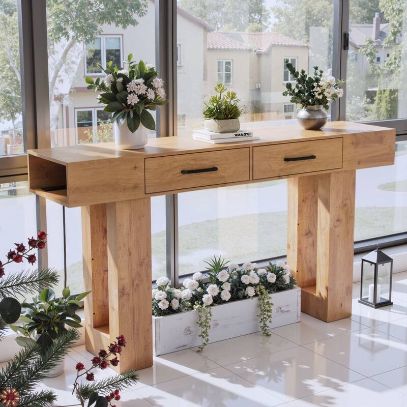 63-Inch Long Console Table, Wooden Rectangular Sofa Table Behind The Couch, Farmhouse Entryway Table for Entrance