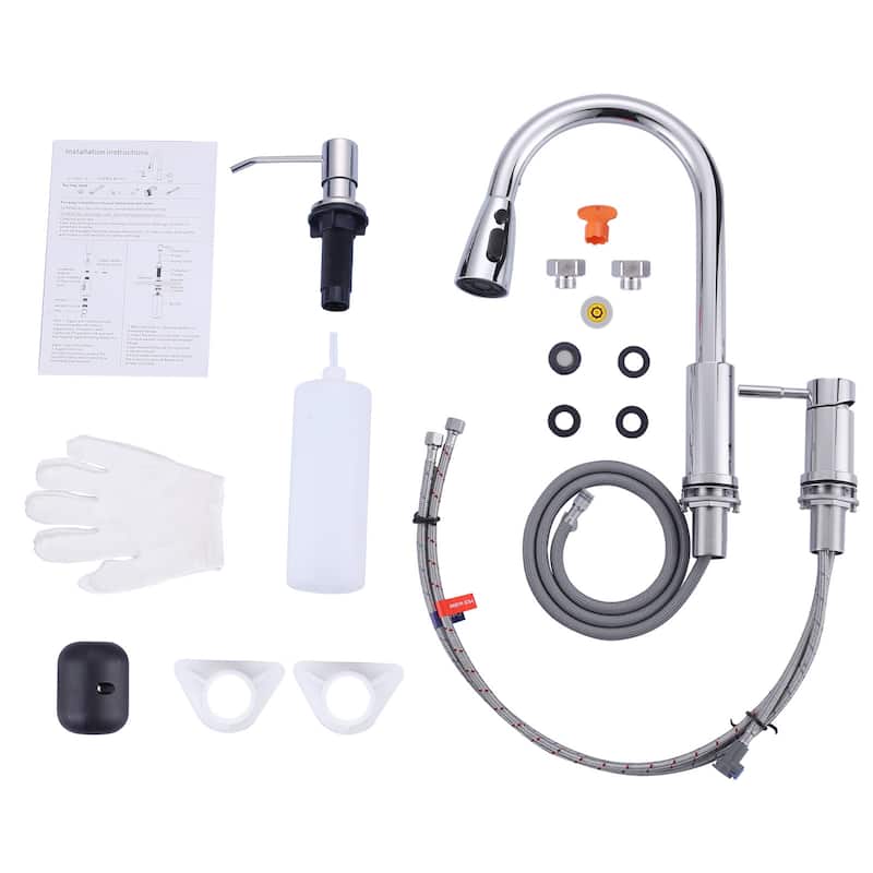 WOWOW Single Handle Pull Down Kitchen Faucet with Soap Dispenser