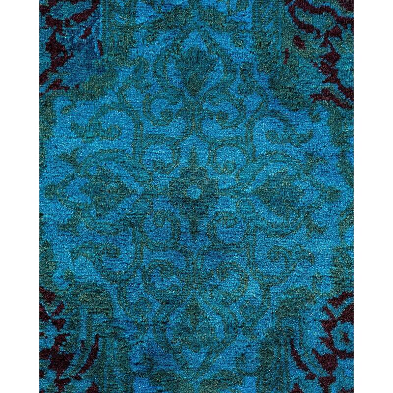 Overton Hand Knotted Wool Vintage Inspired Modern Contemporary Overdyed Blue Area Rug - 6' 1" x 6' 9"