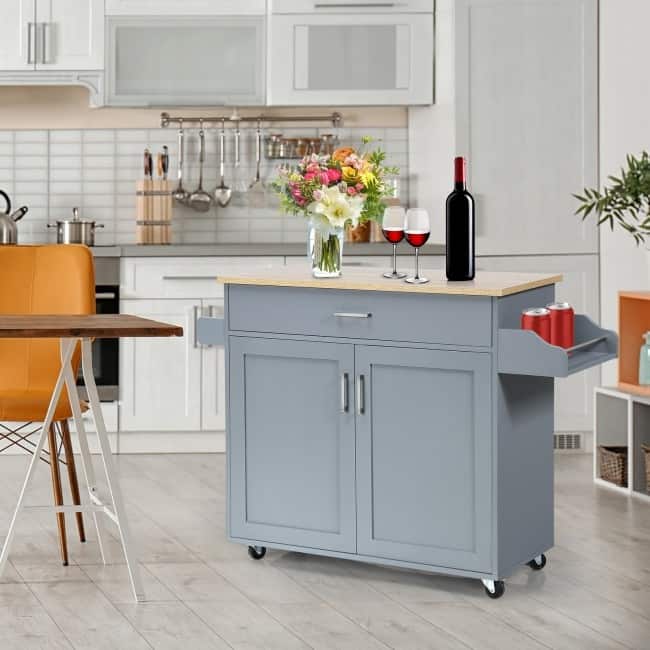 Rolling Kitchen Island Cart with Towel and Spice Rack - 45.5" x 16" x 33.5"(L x W x H)