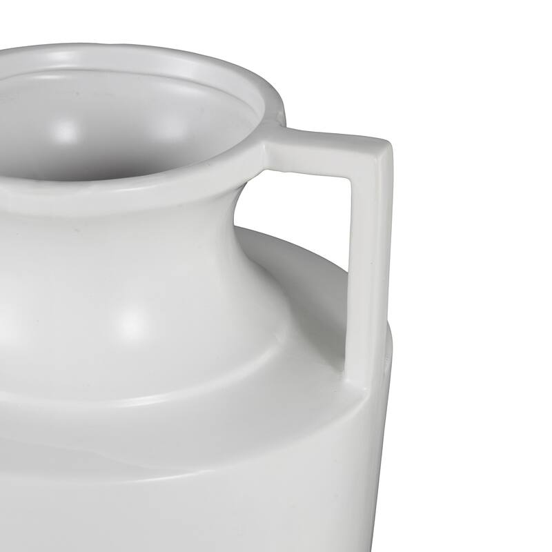 White Ceramic Fluted Urn Shaped Decorative Vase with Handles
