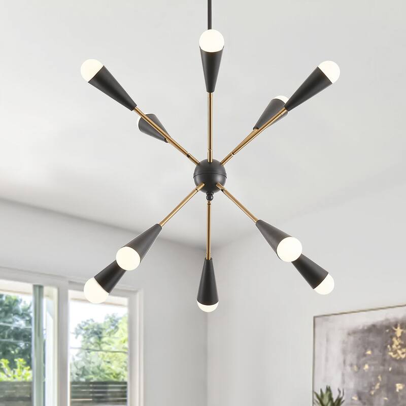 10-Lights Modern Sputnik Linear Chandelier - 29.2"D×4.7"W×72.8"H(Adjustable)