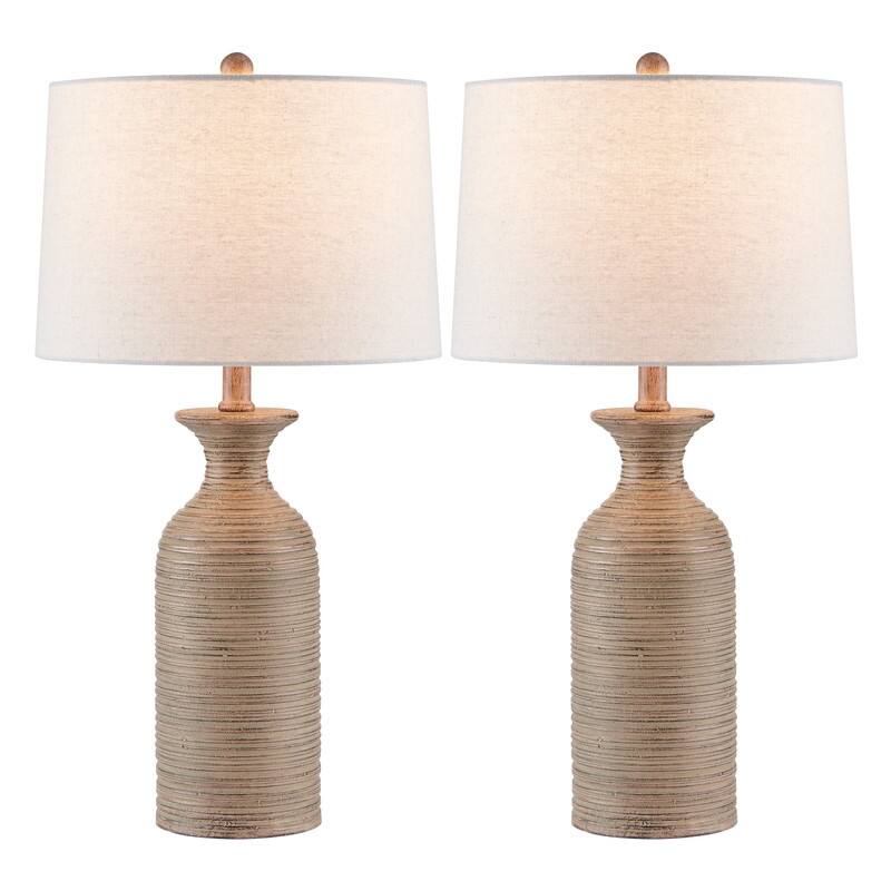 KAWOTI Farmhouse Resin Table Lamp with Drum Shade (Set of 2) - W12" x H23"