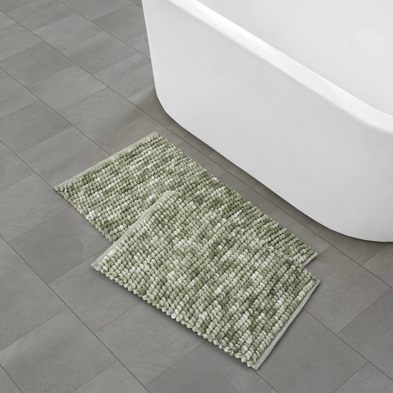 French Connection Space Dye Chunky Chenille Bath Rugs - 17"x24"/20"x32" - Sage
