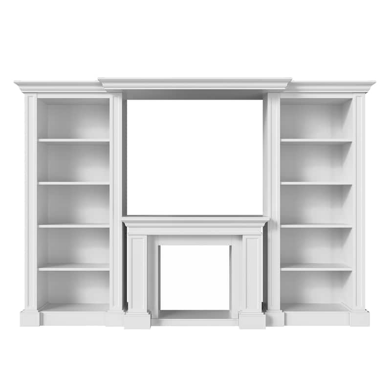 Electric Fireplace Mantel with Bookshelves, 115.5" Entertainment Center with Built-in Shelving