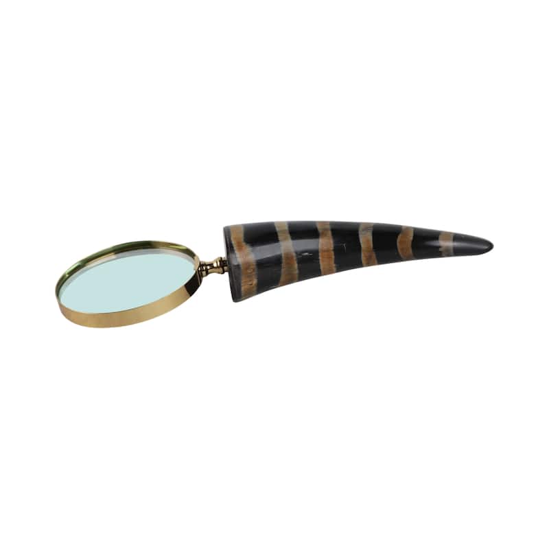 Glass Buffalo Horn Magnifying Glass Modern Casual Style - 2" Black - 11" x 4" x 2"
