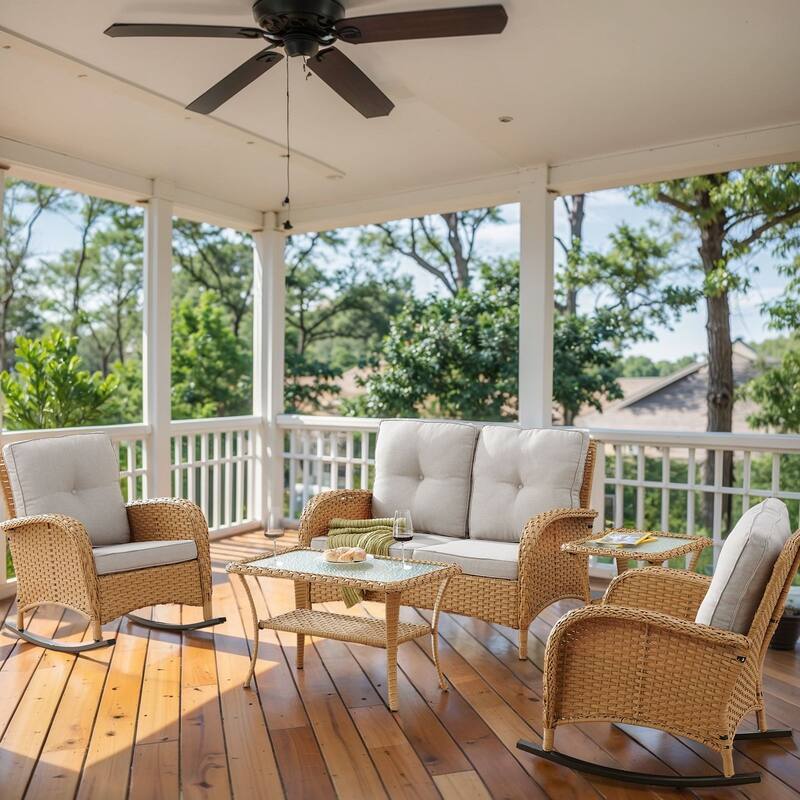 Outdoor Rocking Chair Table with Loveseat - Yellow - Biege