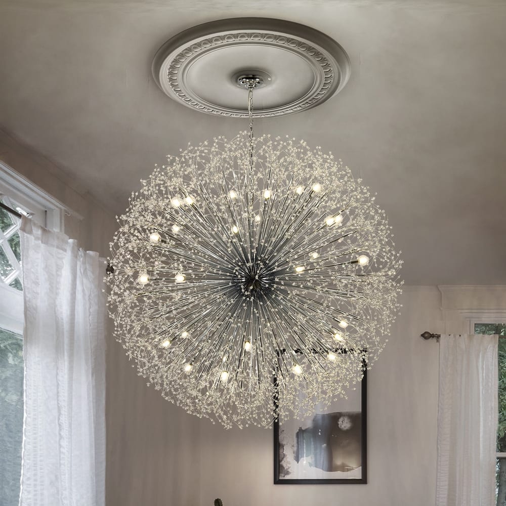 Contemporary 16/20/24/30-Light Glam Oversized Firework Crystal Sputnik Chandelier Dandelion Pendant Light, Includes Bulbs