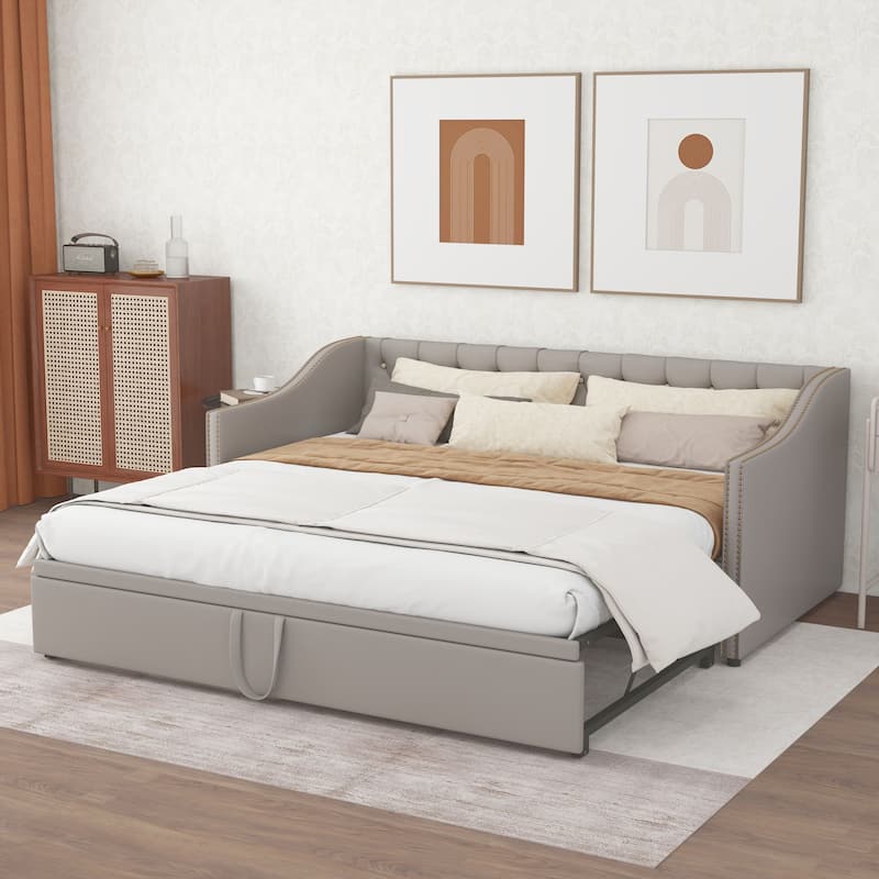 Upholstered Sofa Bed with Pop-Up Bed Frame