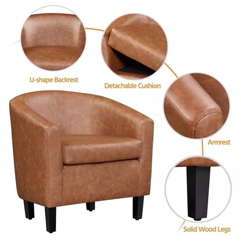 PU Leather Accent Chair, Barrel Chair Brown - 25.5" x 28"