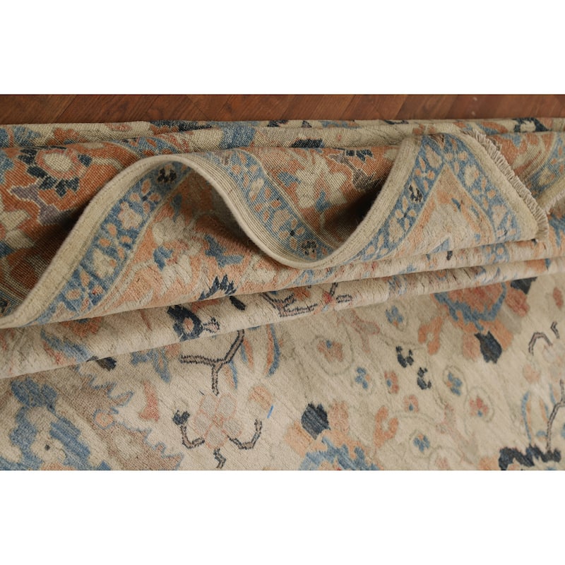 Hand Knotted Oriental 100% Wool Carpet Transitional All-Over Beige & Ivories Oushak Area Rug - 11' 10'' X 9' 0''