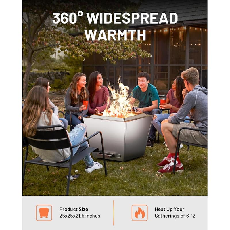Cyberpit One Pro 25 inch Smokeless Fire Pit, w/Pull-Out Ash Pan, Portable Outdoor Firepits