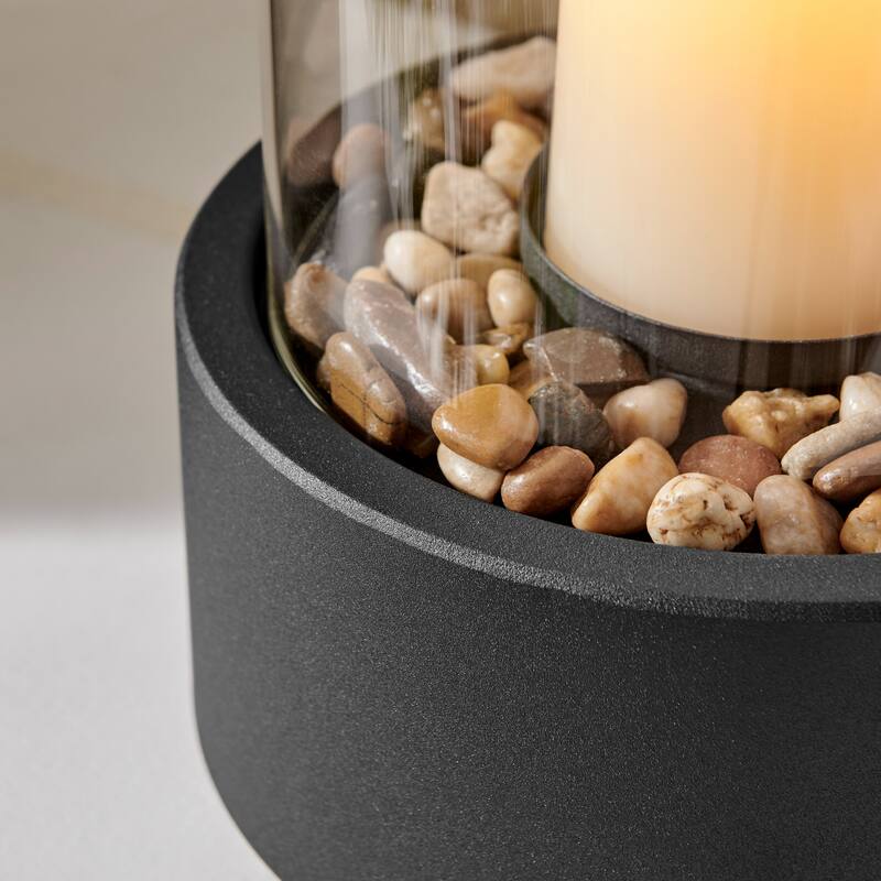 Small Glass Hurricane Pillar Candle Holders with Pebble Base - 11.25" - Black