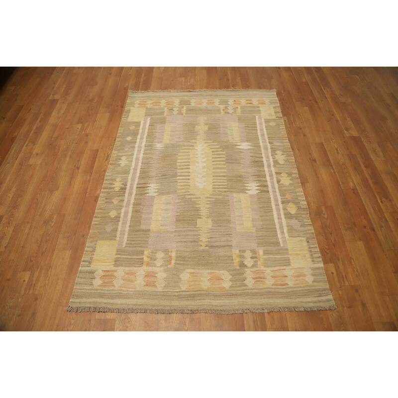 Hand Woven Oriental 100% Wool Carpet Southwestern Tribal Multi-Colored Kilim Area Rug - 4' 10'' X 3' 5''