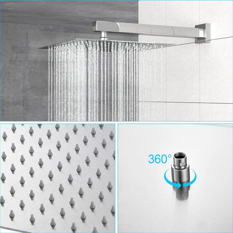 Dual Shower Head - 10 Inch Wall Mounted Square Shower System with Rough-in Valve, Brushed Nickel