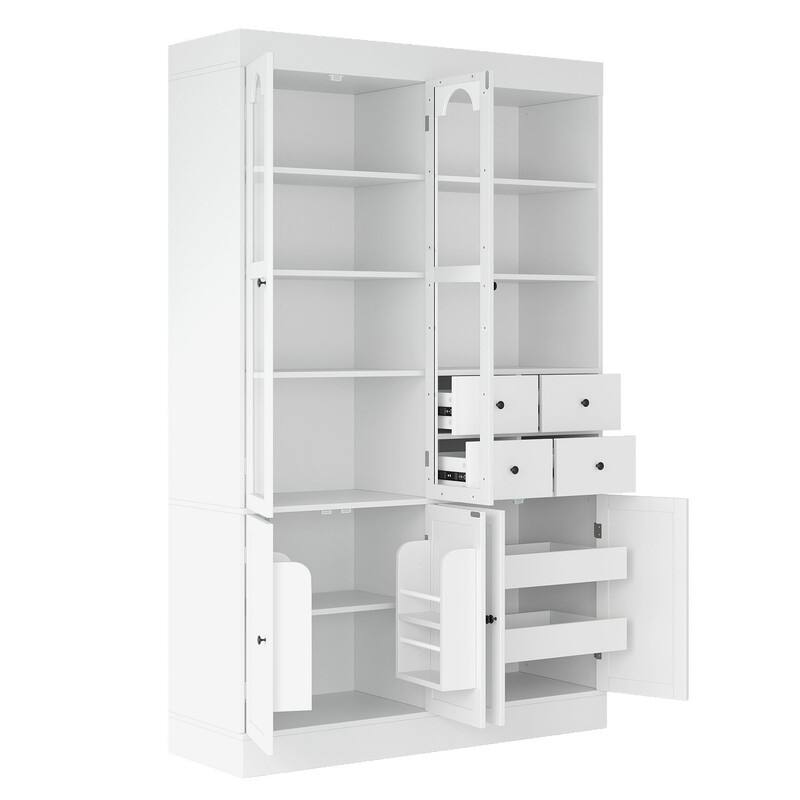 75" Freestanding Buffet with Hutch, Tall Kitchen Pantry Cabinet with Drawers, Shelves and Pull-out Trays for Maximized Storage
