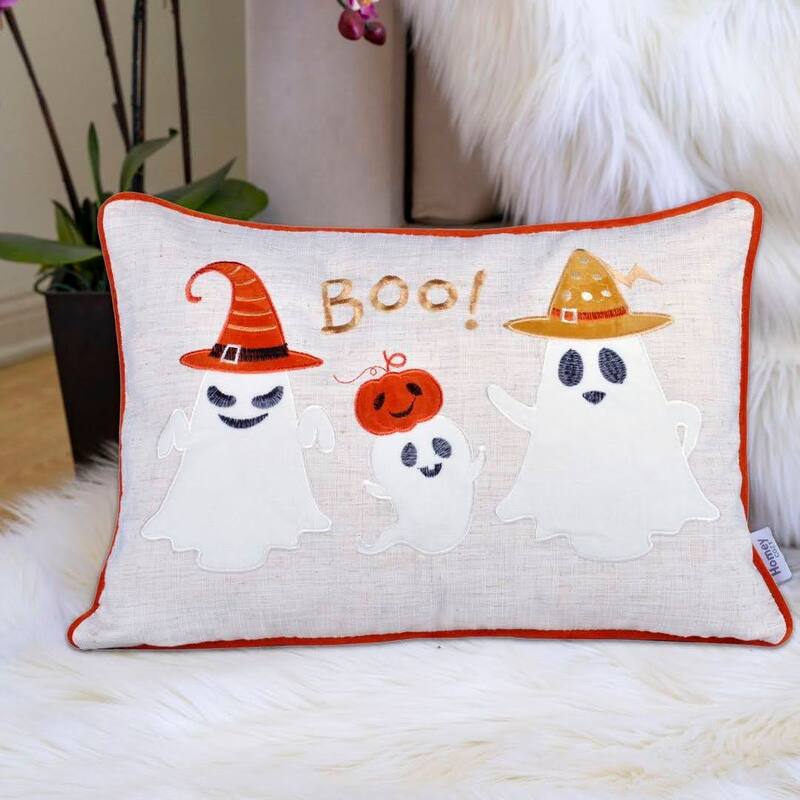 Halloween Ghost Throw Pillow Velvet Cover with Insert 14x20 Inches