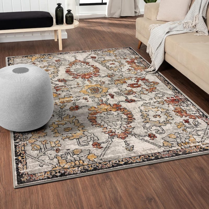 Luxe Weavers Oriental Floral Distressed Area Rug - 5' x 7' - Orange