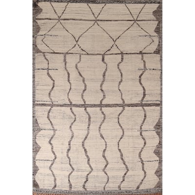 All-Over Striped Moroccan Abstract Area Rug Hand-Knotted Wool Carpet - 7'8"x 10'10"