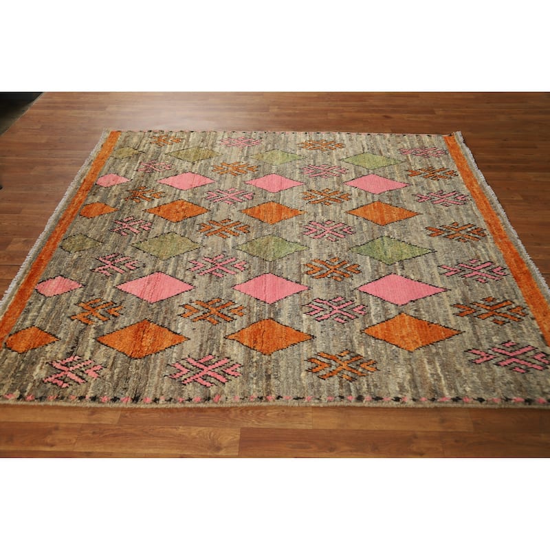 Square Geometric Moroccan Oriental Area Rug Handmade Wool Carpet - 5'9" x 6'4"