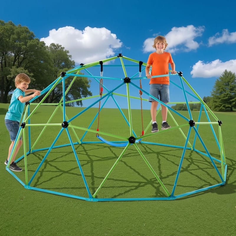 10 Feet Kids Climbing Dome Jungle Gym with Swing and Hammock Outdoor Playground for 3-10 Years - 120 x 120 x 60 in