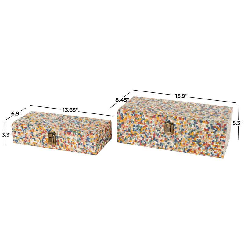 Multi Colored or Gray Wood Handmade Storage Decorative Box with Bronze Latches (Set of 2)