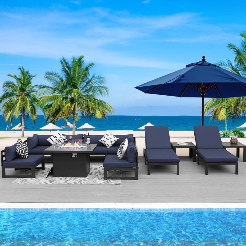 FINCATI Aluminum Outdoor Patio Furniture Conversation Sectional Sofa Set - 11 Pieces - Blue