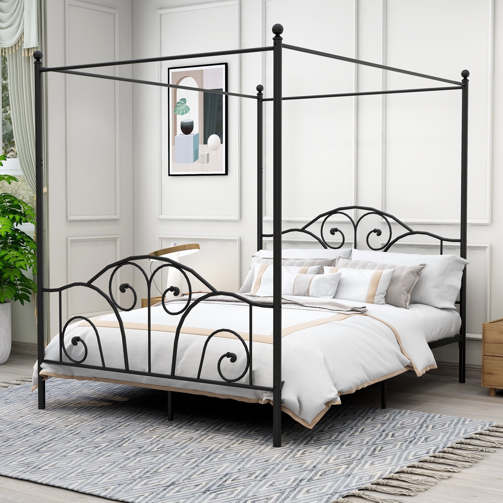 Aufank Vintage Metal Canopy Bed Frame - European Style