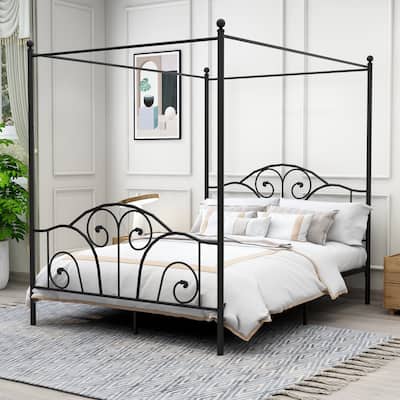 Aufank Vintage Four Post Metal Canopy Bed Frame