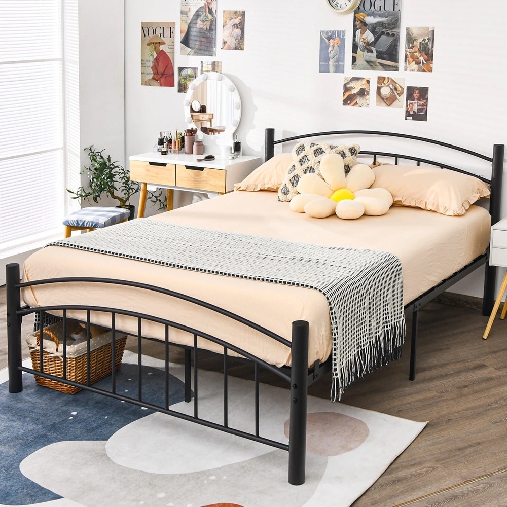 Queen Metal Platform Bed Frame Headboard Footboard Steel Slat Support