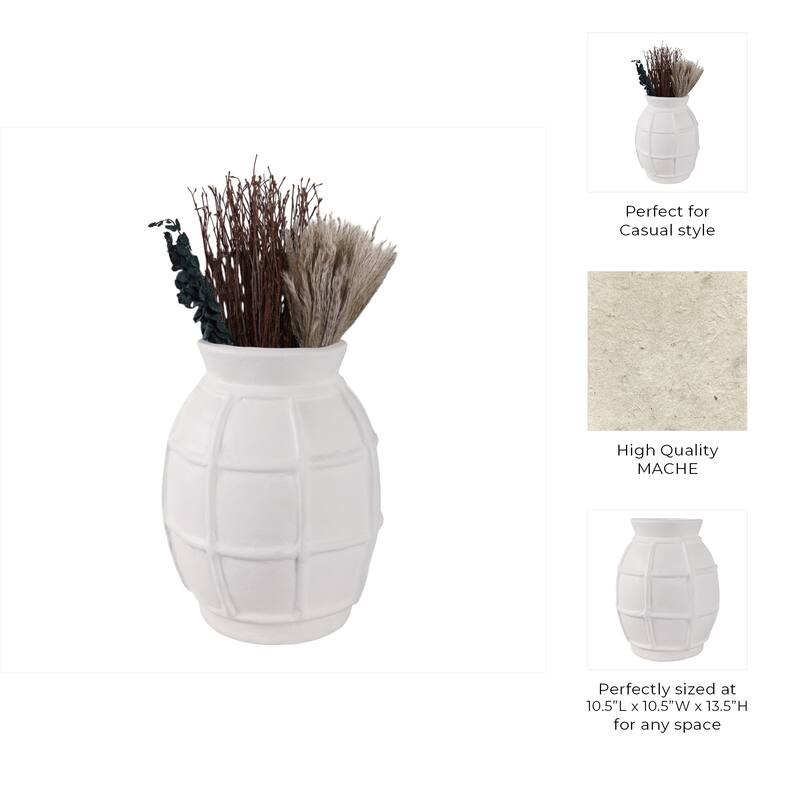 Paper Mache Vase Textured Finish Modern Style Home Decor - 14" White