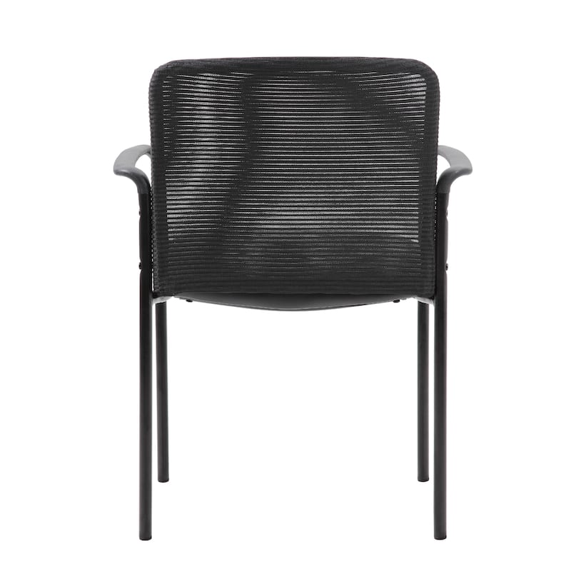 Vayu Guest Armchair, Black Mesh and Vinyl, Stackable Steel Frame