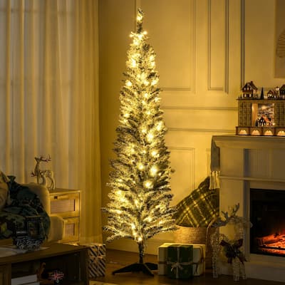 HOMCOM 6' Tall Pre-Lit Slim Noble Fir Artificial Christmas Tree with Realistic Branches, 170 Warm White LED Lights and 390 Tips