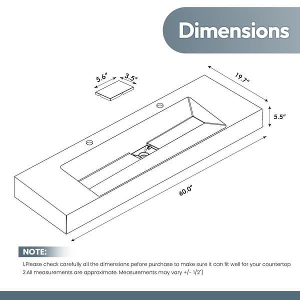 dimension image slide 3 of 4, Vera Rectangular White Composite Stone Console Bathroom Vanity Sink