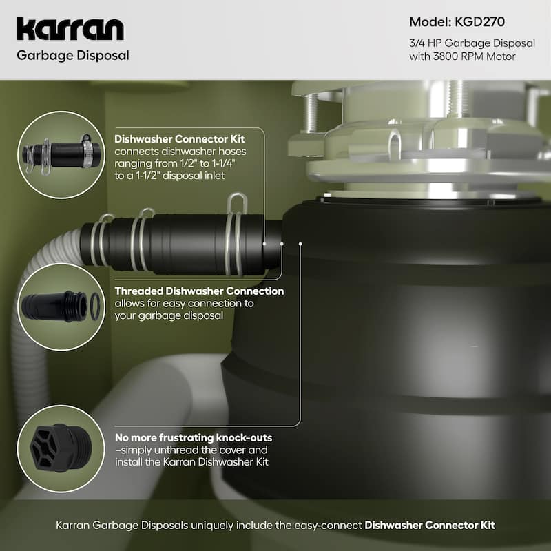 Karran USA KGD270 3/4 HP Continuous Garbage Disposal with 34 oz.