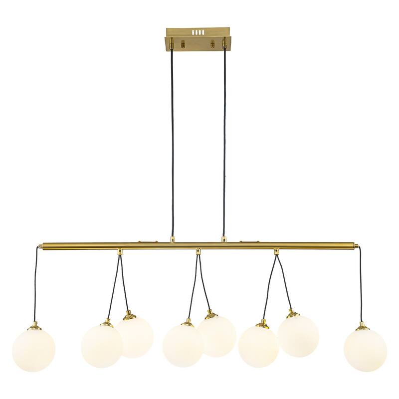 8-Light Gold Linear Kitchen Island Pendant Light Frosted Glass Globes - Dia.39.37-in