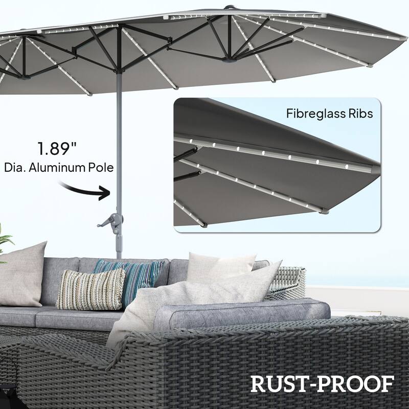 Solar Powered LED Patio Umbrella with UV Protection Outdoor Garden Patio Umbrella with LED Lights Crank Lift